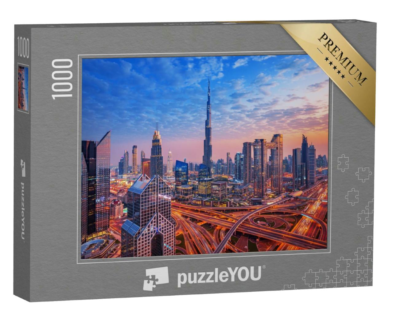 Puzzle 1000 Teile „Skyline des Stadtzentrums von Dubai, Vereinigte Arabische Emirate“