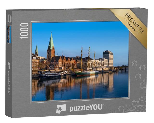 Puzzle 1000 Teile „Dreimaster vor der Promenade an der Weser, Bremen, Deutschland“