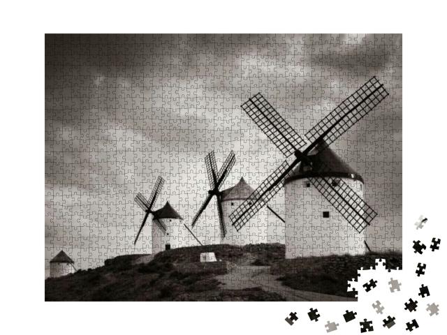 Puzzle 1000 Teile „Windmühlen in Consuegra bei Toledo in Spanien“