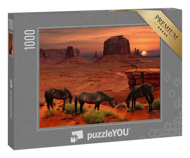 Puzzle 1000 Teile „Pferde am John Ford's Point, Monument Valley Tribal Park, Arizona, USA“