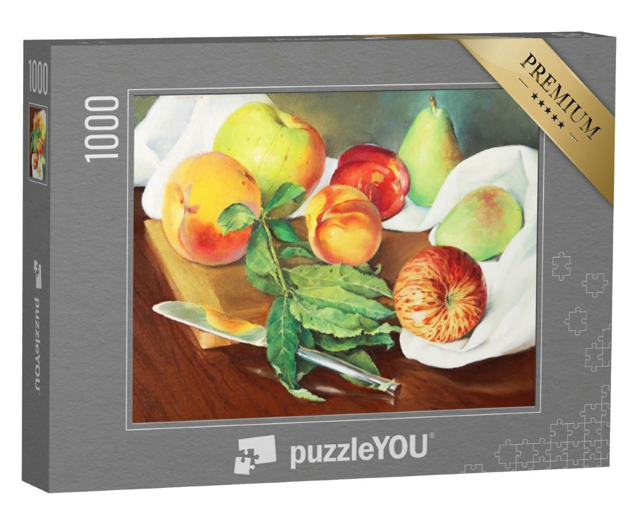 Puzzle 1000 Teile „Stillleben mit Pfirsichen, Birnen und Äpfeln“