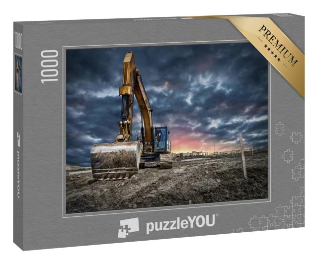 Puzzle 1000 Teile „Baggermaschinen auf einer Baustelle bei Sonnenuntergang“