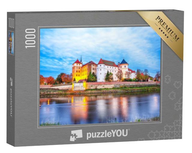 Puzzle 1000 Teile „Malerische Morgenansicht von Schloss Hartenfels am Elbufer“