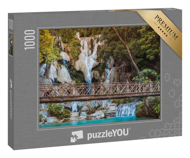 Puzzle 1000 Teile „Alte Brücke vor dem Kuangsi Wasserfall in Luang Prabang, Laos“