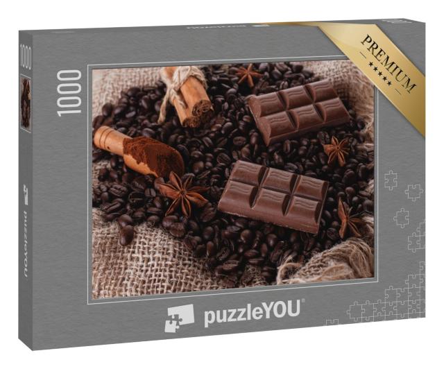 Puzzle 1000 Teile „Sortiment aus Schokolade, Kaffeebohnen, Zimt und Sternanis“