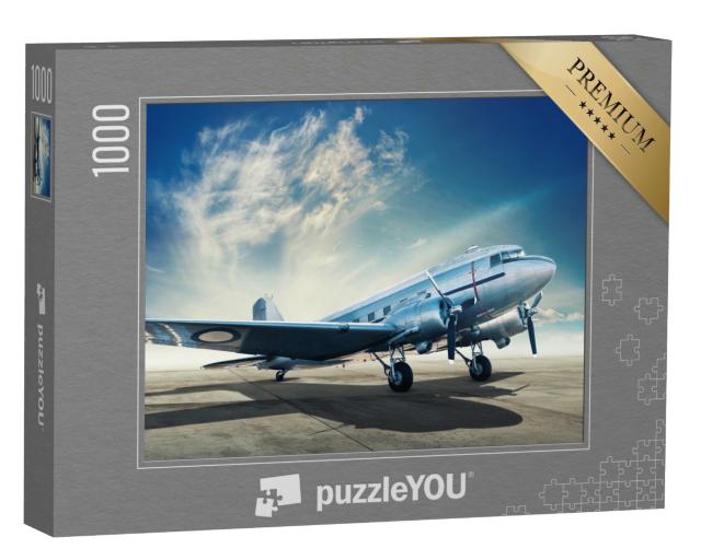 Puzzle 1000 Teile „Historisches Flugzeug auf einem Flugplatz“