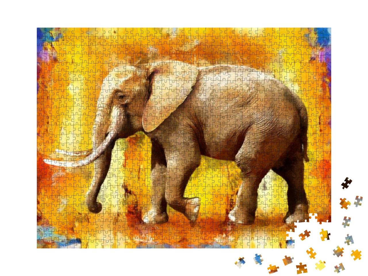 Puzzle 1000 Teile „Ölgemälde: detailgetreuer Elefant“