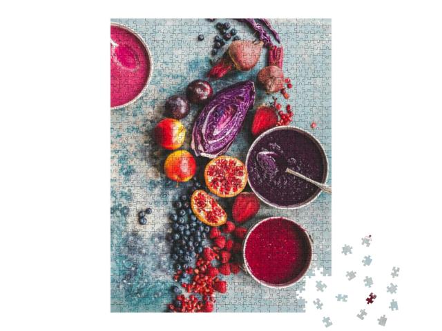 Puzzle 1000 Teile „Lila Farbe: Lebensmittel, Collage“