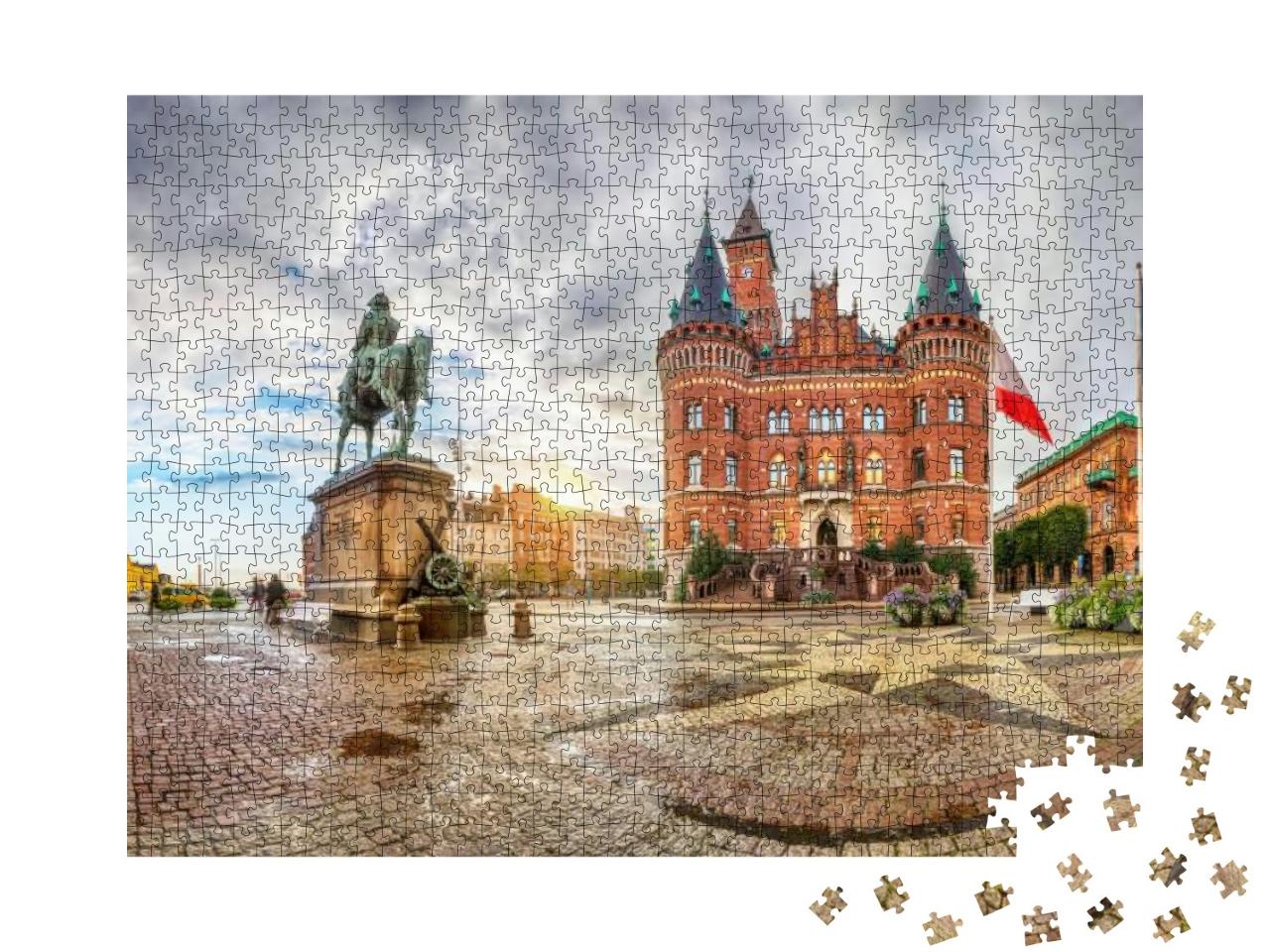 Puzzle 1000 Teile „Blick auf Helsingborg Rathaus von Stortorget Platz in Helsingborg, Schweden“