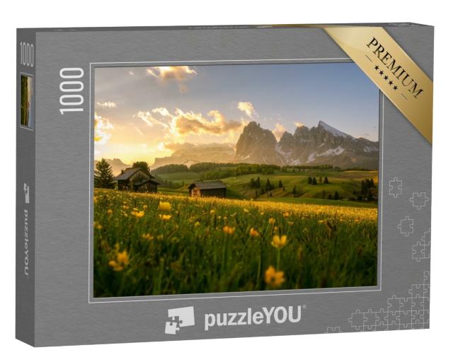 Puzzle 1000 Teile „Wunderschöner Sonnenaufgang über der Seiser Alm, Südtirol“