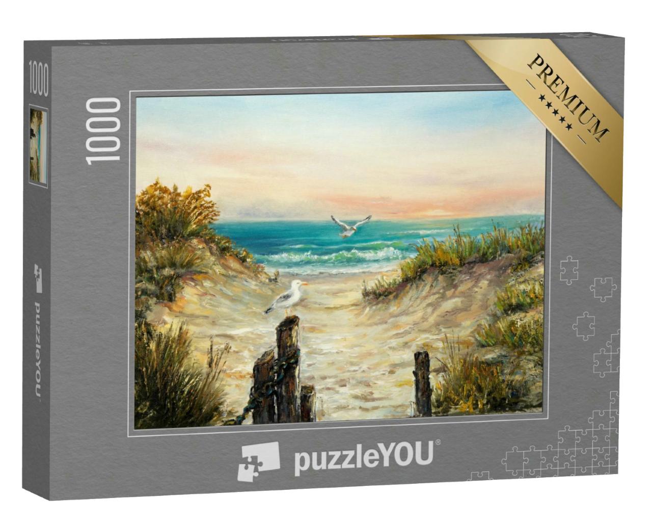 Puzzle 1000 Teile „Original-Ölgemälde von Ozean und Strand mit Dünen“
