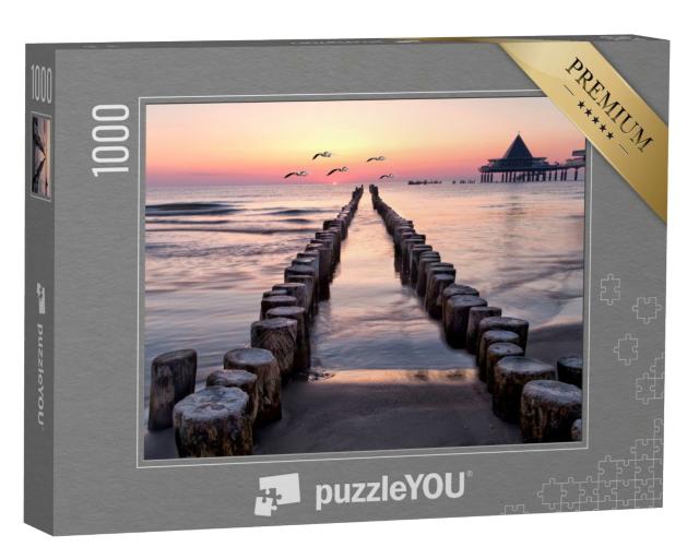 Puzzle 1000 Teile „Sonnenaufgang mit Möwen am Strand von Usedom, Ostsee“