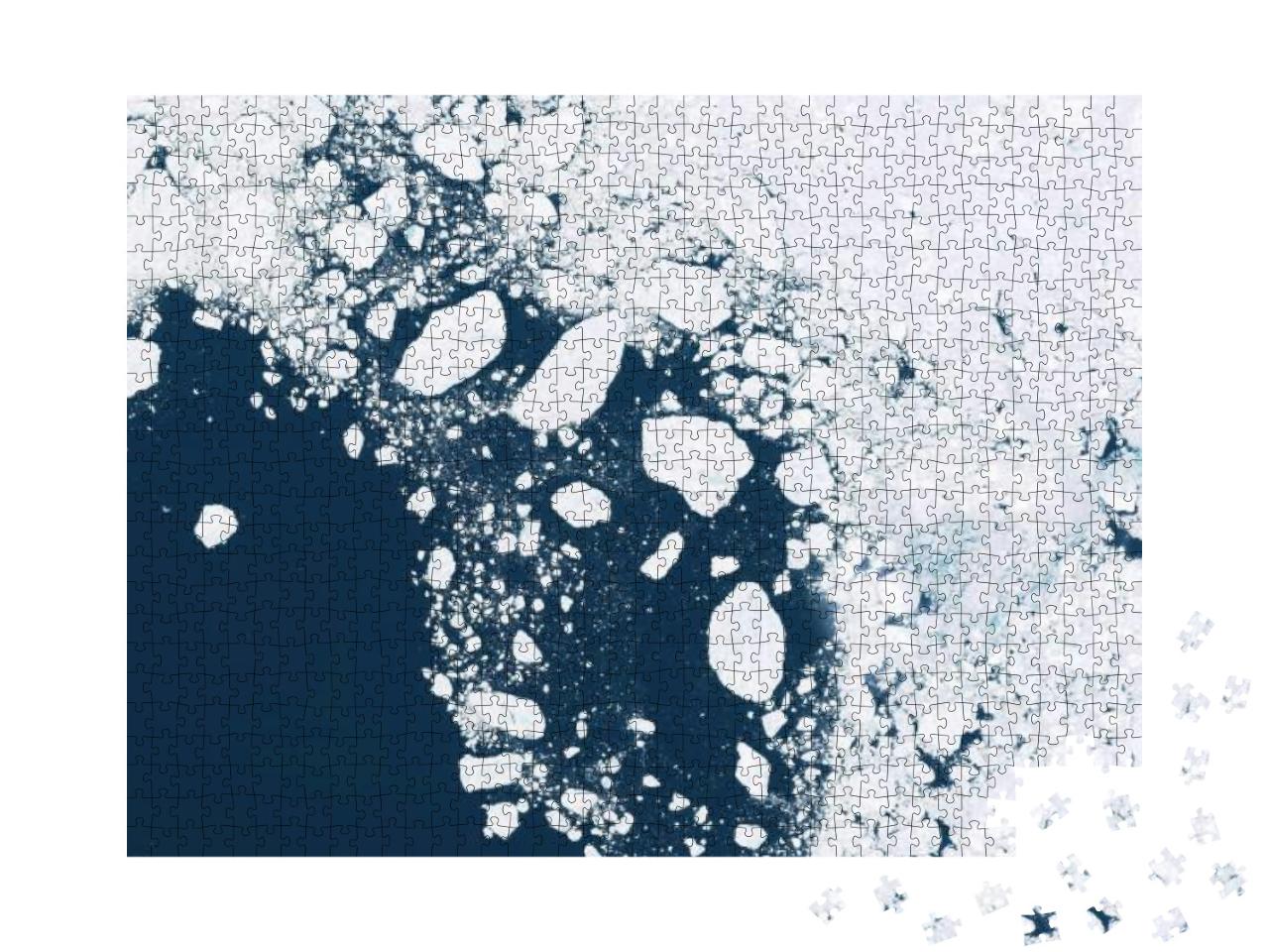 Puzzle 1000 Teile „Gletscher und Eisschmelze: Satellitenbild der nördlichen Regionen“