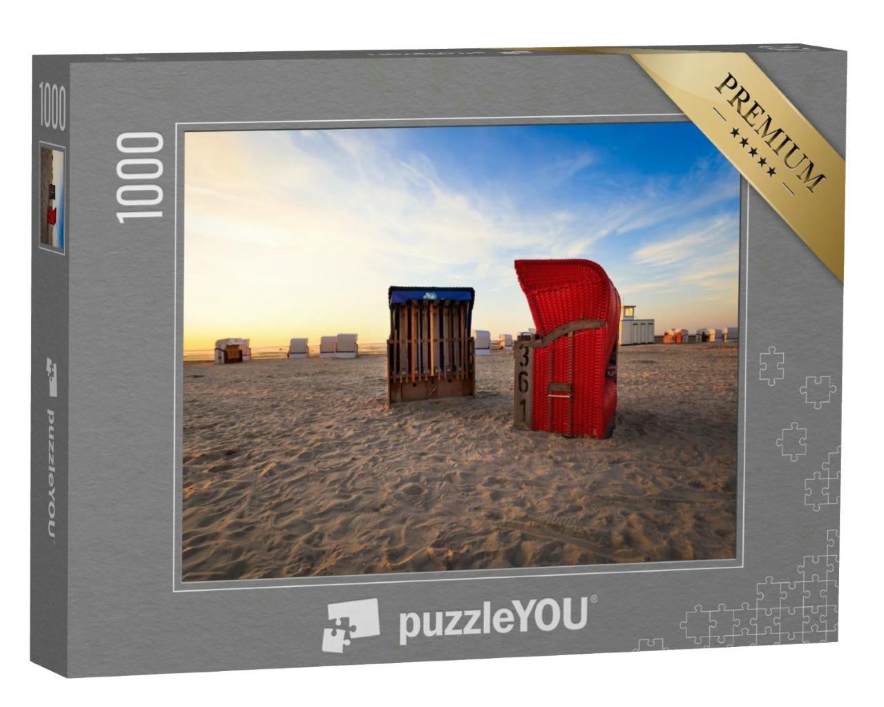 Puzzle 1000 Teile „Strandkörbe am Strand von Harlesiel, Ostfriesland“