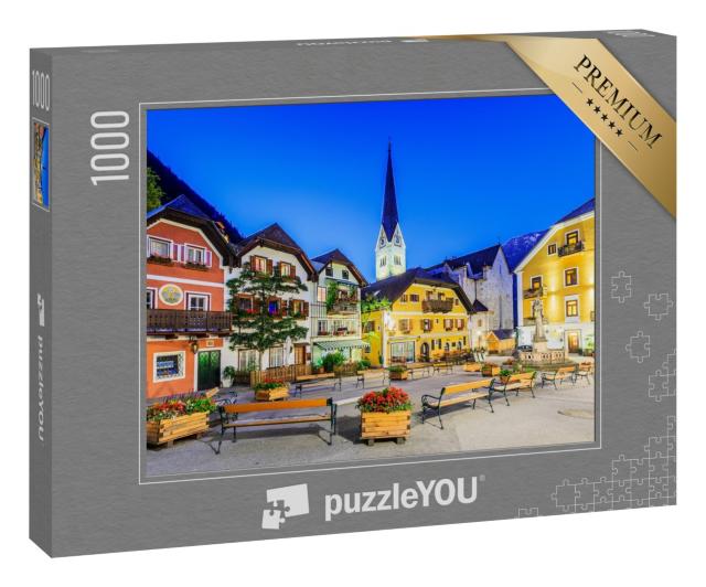 Puzzle 1000 Teile „Hallstatt, Österreich, Bergdorf in den österreichischen Alpen bei Dämmerung“