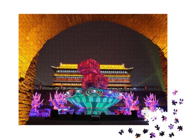 Puzzle 1000 Teile „Xi 'an Stadtmauerlaternen zum Neujahrsfest, China“