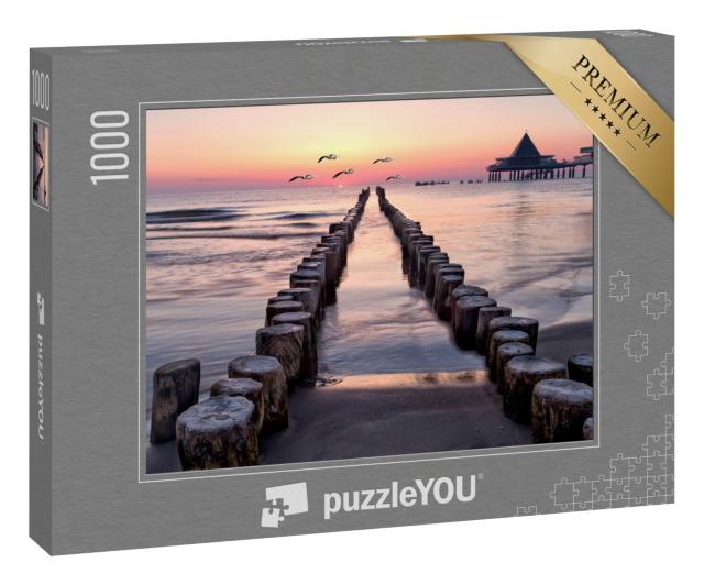 Puzzle 1000 Teile „Sonnenaufgang mit Möwen am Strand von Usedom, Ostsee“
