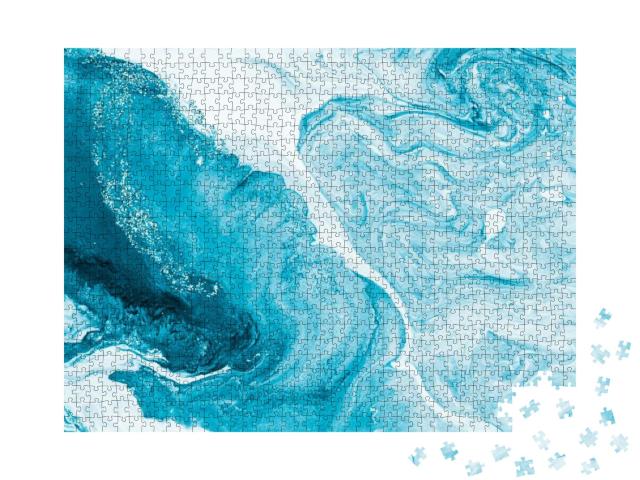 Puzzle 1000 Teile „Marmor-Textur in Blau mit Weiß“