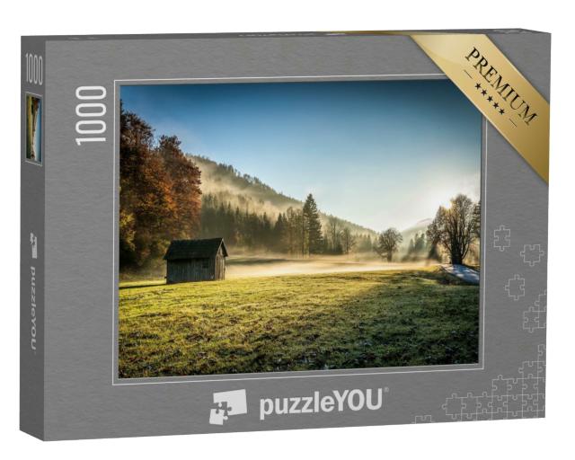 Puzzle 1000 Teile „Ein ruhiger Herbstmorgen im Bergwald“