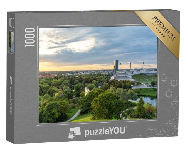 Puzzle 1000 Teile „Sonnenuntergang über dem Olympiastadtion in München“