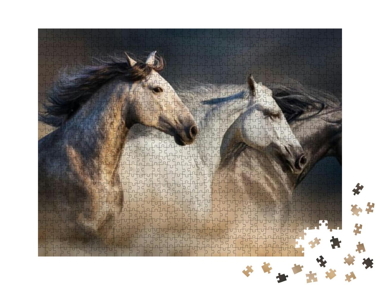 Puzzle 1000 Teile „Pferde beim Galopp durch den Wüstenstaub“