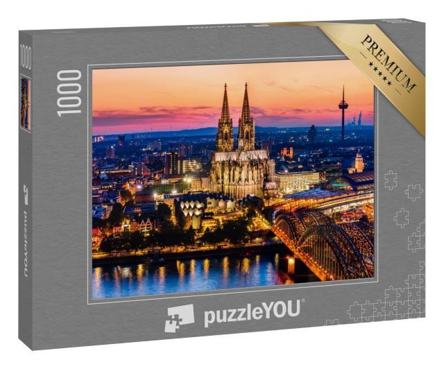Puzzle 1000 Teile „Nachtpanorama des Kölner Doms, der Hohenzollernbrücke und des Rheins“
