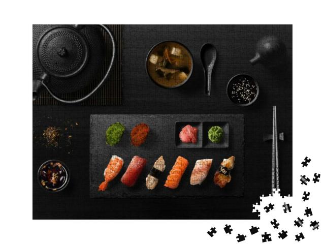 Puzzle 1000 Teile „Sushi-Rollen, Sashimi-Set, Misosuppe und Teekanne “