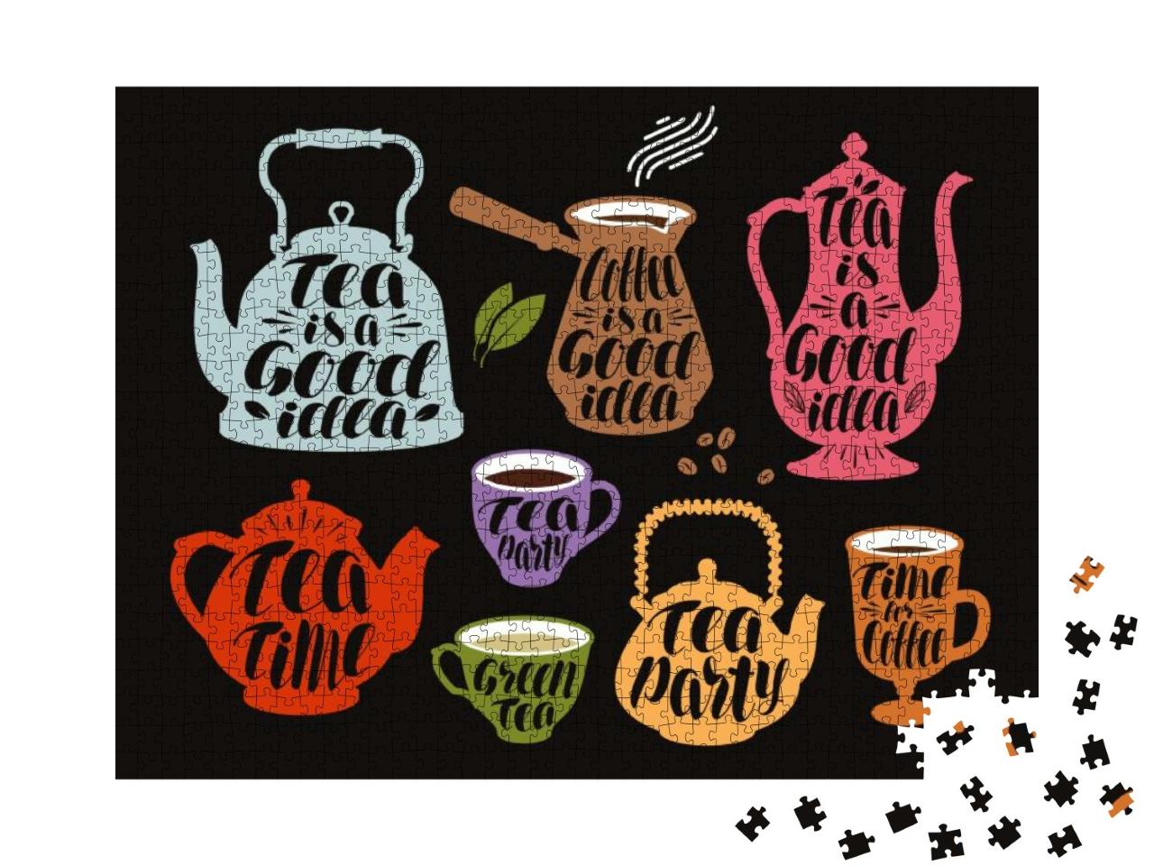 Puzzle 1000 Teile „Kalligraphie Vektor-Illustration: Tee und Kaffee“
