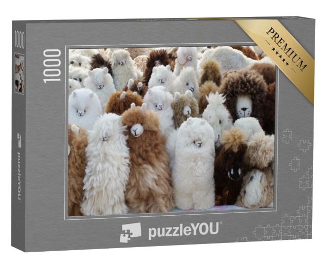 Puzzle 1000 Teile „Plüschtiere aus Lama-Fell auf dem Kunsthandwerkermarkt in Otavalo, Ecuador“