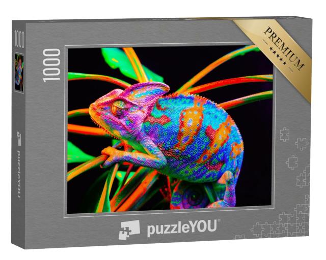 Puzzle 1000 Teile „Chamäleon Eidechse auf den grünen Blättern“