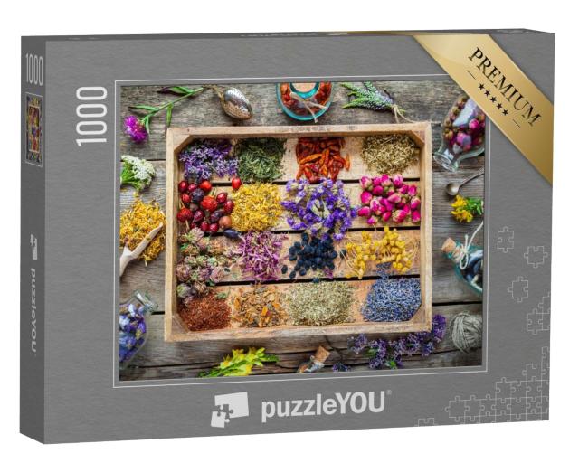 Puzzle 1000 Teile „Holzkiste mit Heilkräutern der Kräutermedizin“