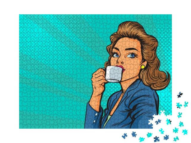 Puzzle 1000 Teile „Business-Frau mit Kaffee am Morgen“