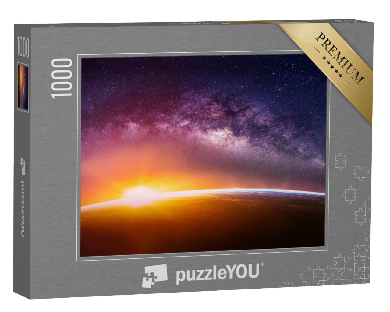 Puzzle 1000 Teile „Landschaft mit Milchstraße, Galaxie, Sonnenaufgang, Blick auf die Erde“