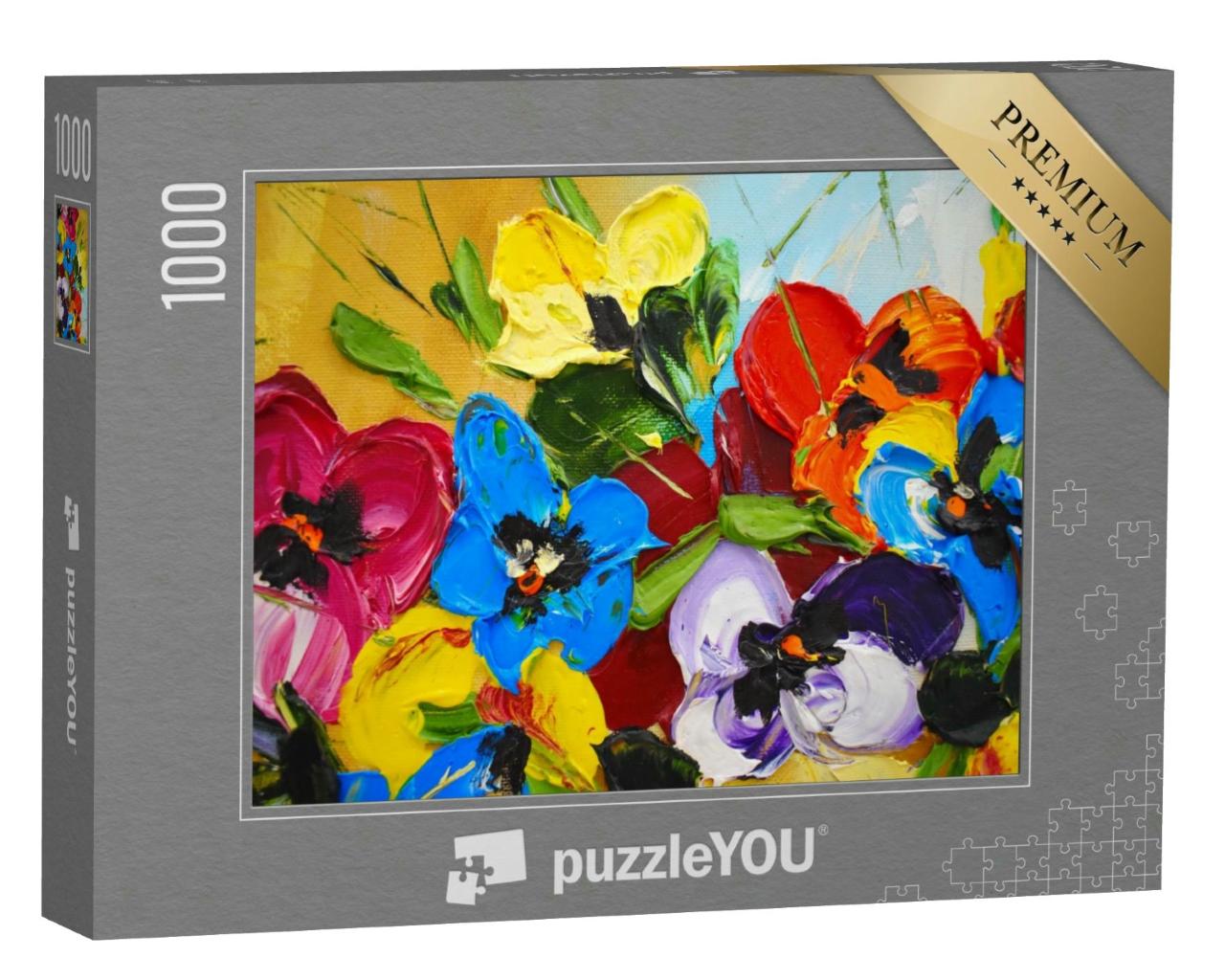 Puzzle 1000 Teile „Ölgemälde: Wunderschöne bunte Blumen“