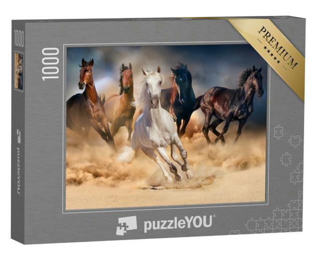 Puzzle 1000 Teile „Wilde Schönheiten: Kraftvolle Pferde im Galopp“