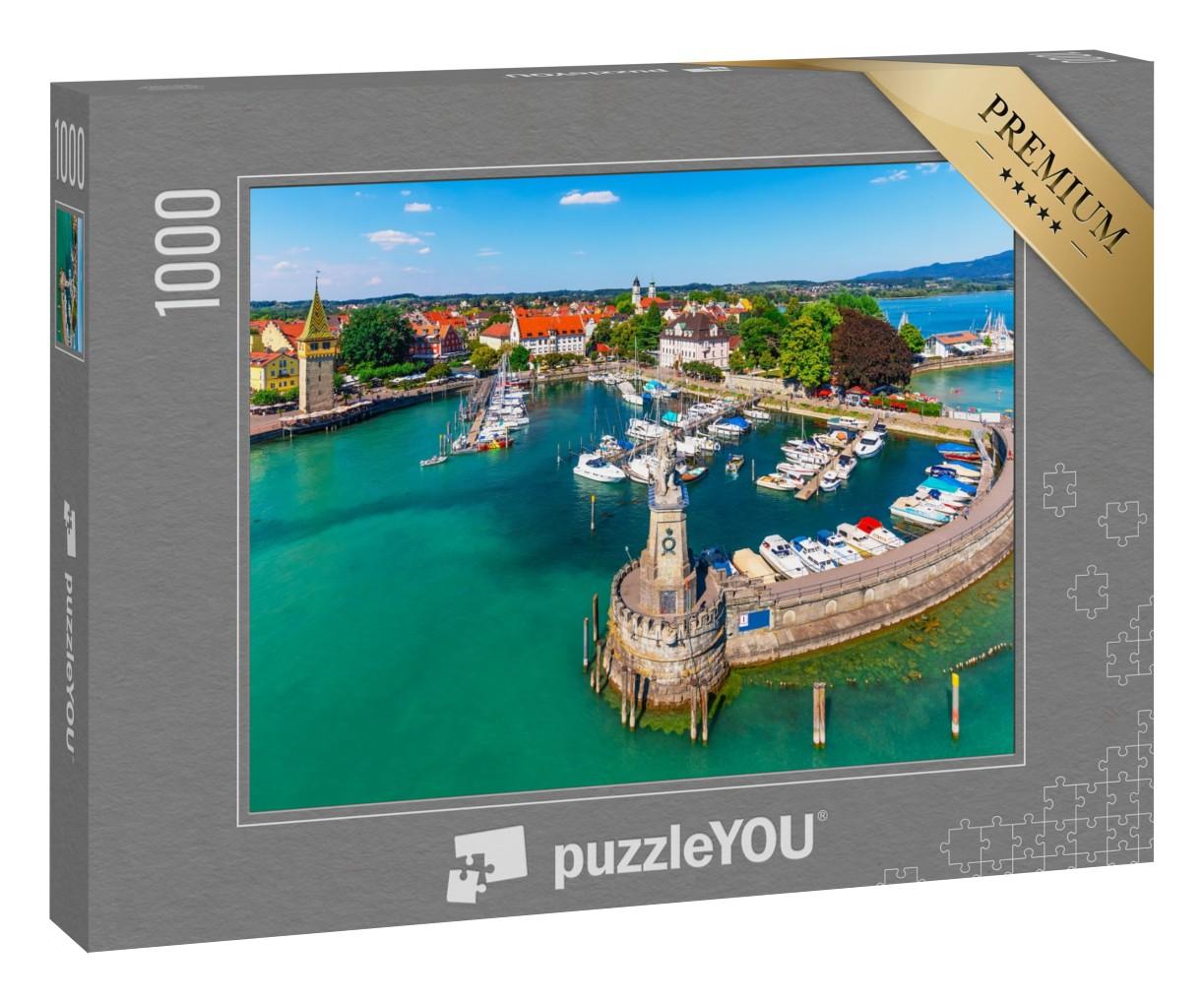 Puzzle 1000 Teile „Altstadt und Pier von Lindau am Bodensee, Deutschland“