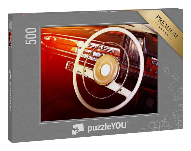 Puzzle 500 Teile „Nahaufnahme von Lenkrad eines Oldtimers“