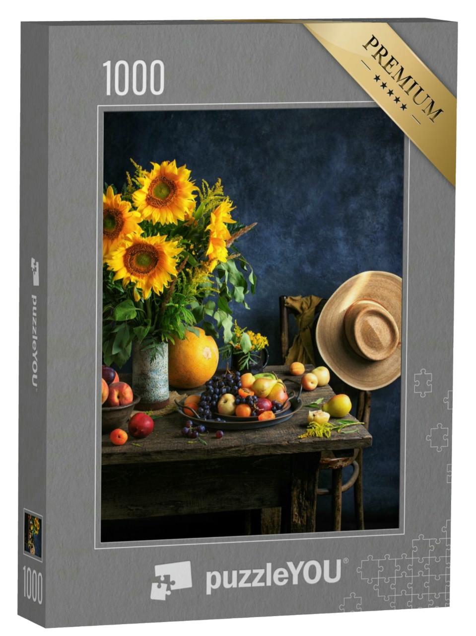 Puzzle 1000 Teile „Herbststillleben mit Sonnenblumen und antiken Möbeln“