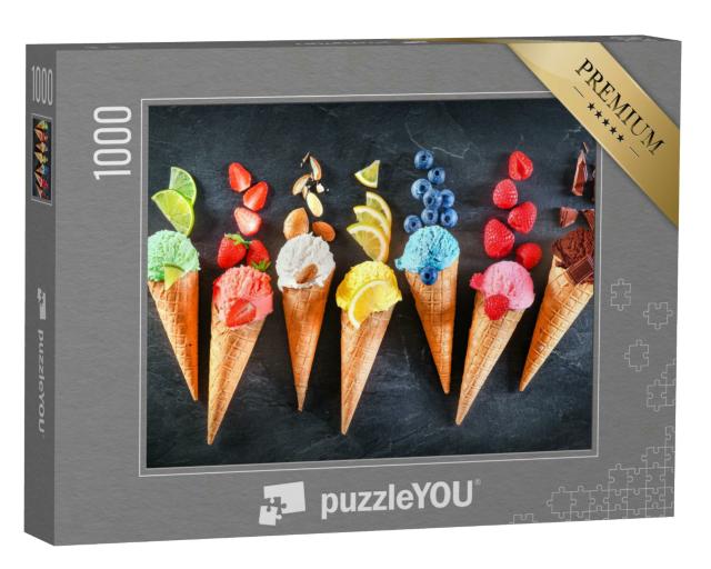 Puzzle 1000 Teile „Süße Eiscreme wie Schokolade, Zitrone, Limette, Mandel, Erdbeeren, Vanille“