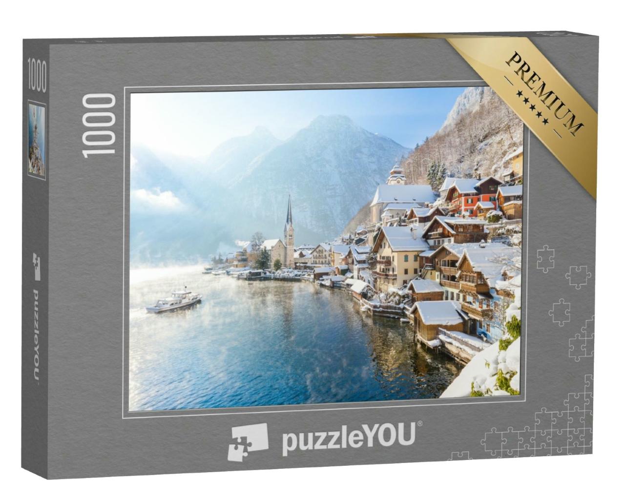 Puzzle 1000 Teile „Hallstatt in den winterlichen Alpen, Salzkammergut, Österreich“