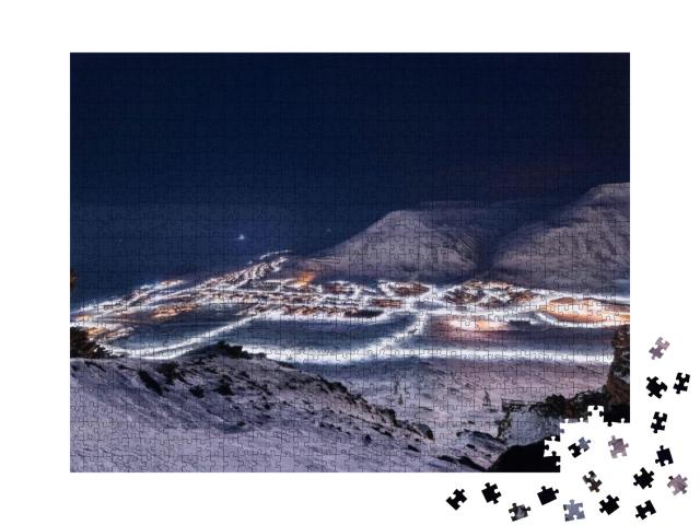 Puzzle 1000 Teile „Eis und Natur: Landschaft von Spitzbergen bei Polarnacht“