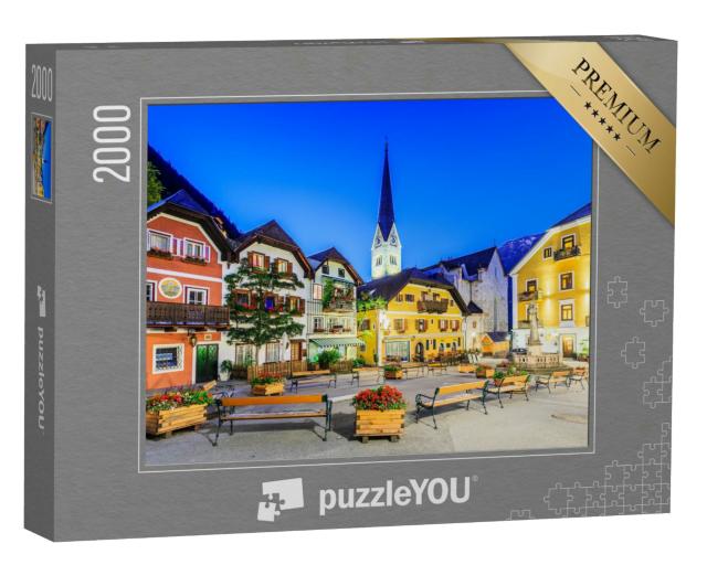 Puzzle 2000 Teile „Hallstatt, Österreich, Bergdorf in den österreichischen Alpen bei Dämmerung“