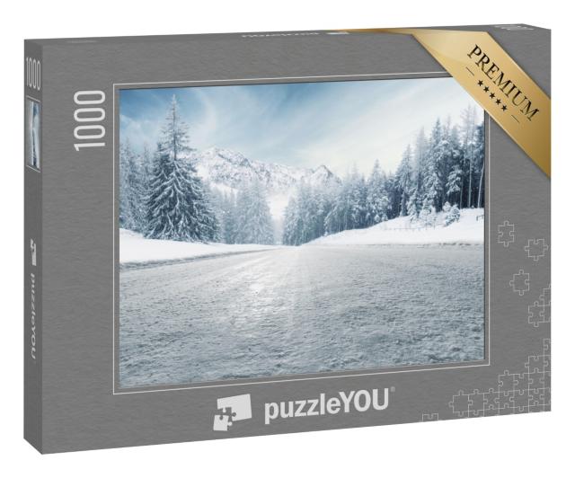 Puzzle 1000 Teile „Winterstraße und Alpenlandschaft“