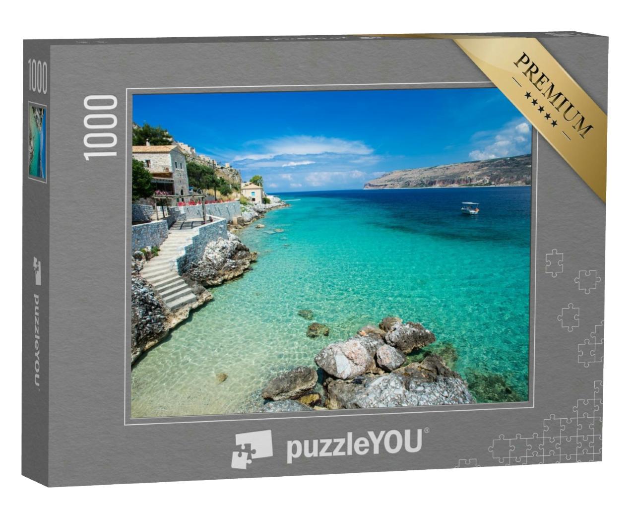Puzzle 1000 Teile „Türkisfarbenes Wasser des Mittelmeers, Limeni, Griechenland“