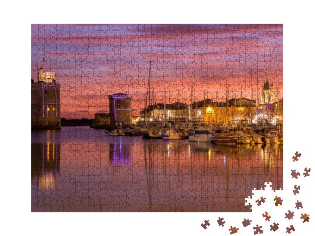 Puzzle 1000 Teile „La Rochelle, Frankreich: Hafen bei Nacht“