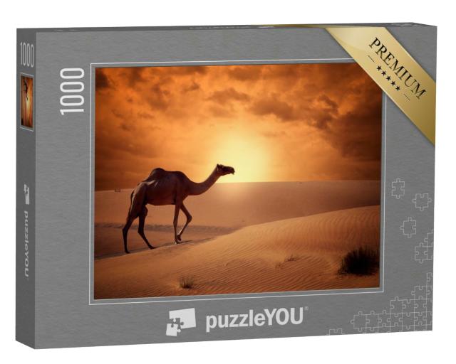 Puzzle 1000 Teile „Kamel überqueren die Wüste im Sonnenaufgang “