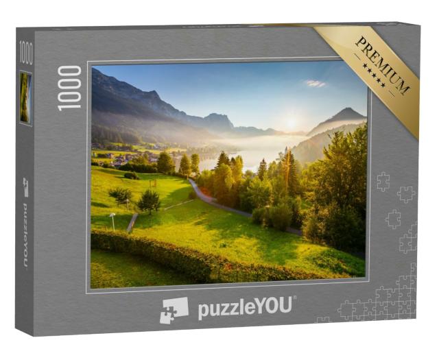 Puzzle 1000 Teile „Aussicht auf den morgendlichen grünen Garten“