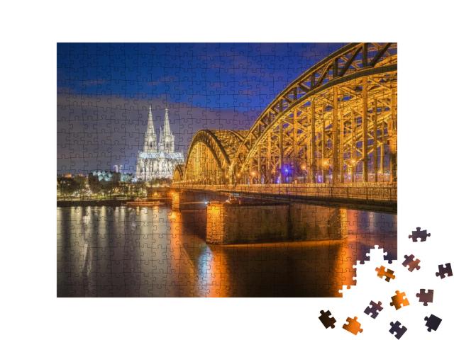 Puzzle 500 Teile „Nachtansicht des Kölner Doms in Köln, Deutschland“