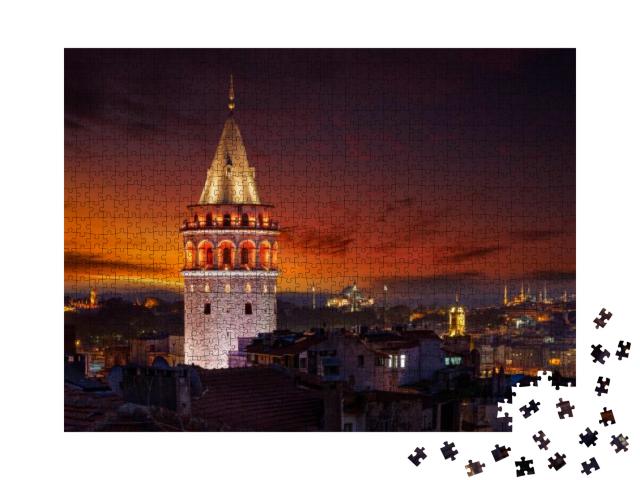 Puzzle 1000 Teile „Abendlich erleuchteter Galata-Turm, Istanbul, Türki“