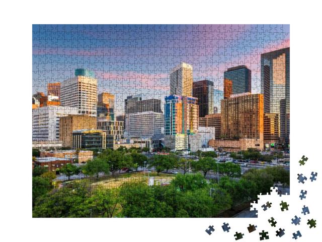 Puzzle 1000 Teile „Innenstadt und Skyline von Houston bei Dämmerung, Texas, USA“